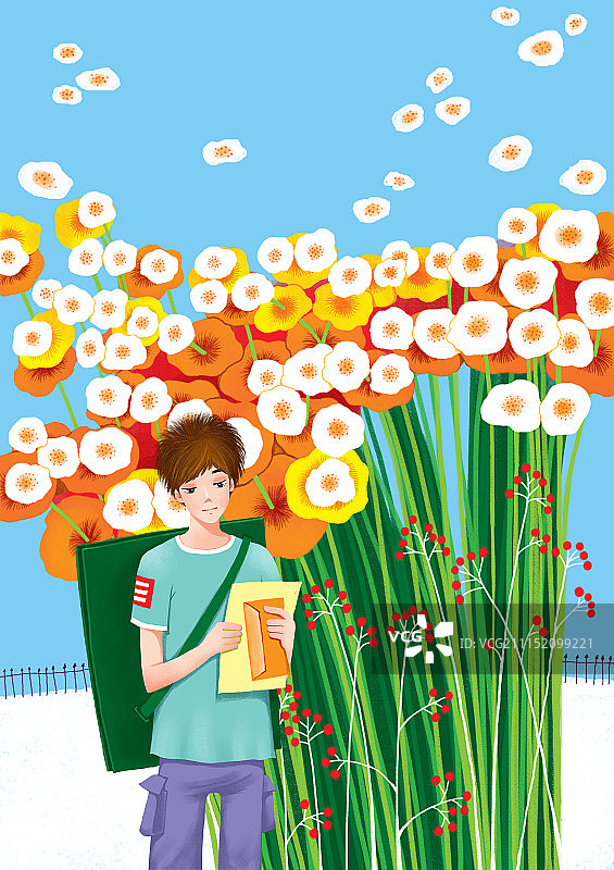 青春时尚唯美人物组图共3000幅-在花丛旁看信的男生图片素材