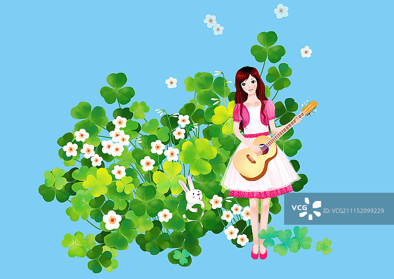 青春时尚唯美人物组图共3000幅-三叶草吉他女孩图片素材