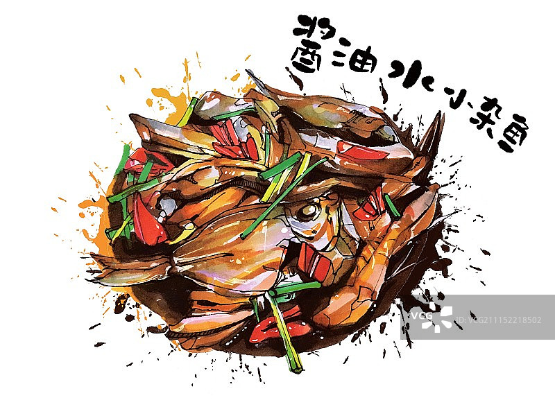闽南美食 酱油水小杂鱼海鲜 小吃 带字版本图片素材