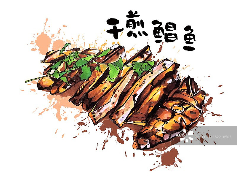 闽南美食 干煎鲳鱼 海鲜 小吃 带字版本图片素材