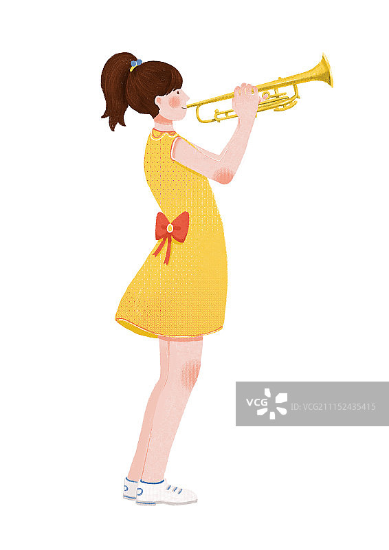 吹小号的女孩庆祝节日的图片素材