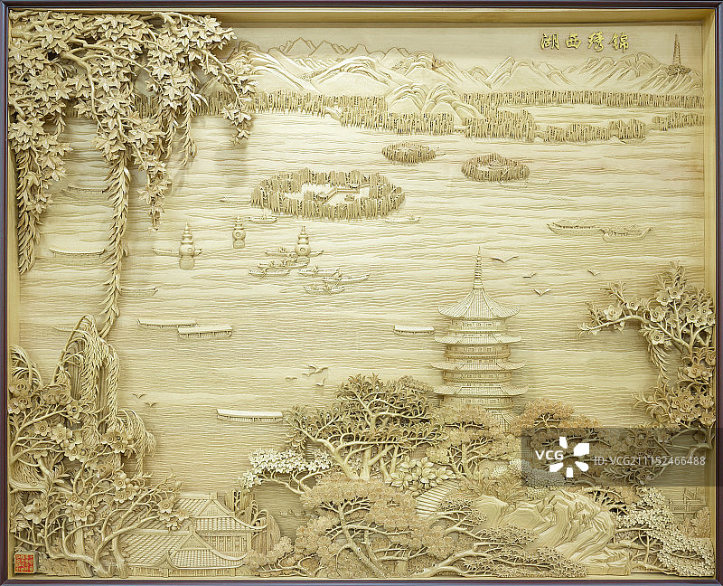 黄杨木雕--锦绣西湖图片素材