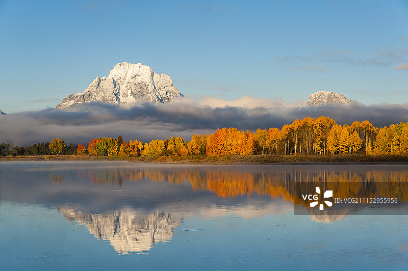 美国大提顿国家公园莫兰山湖光秋色图片素材
