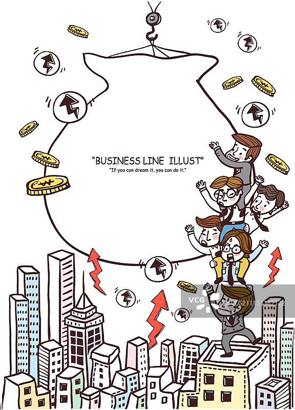 人们拿着大钱袋的商业线条插图图片素材