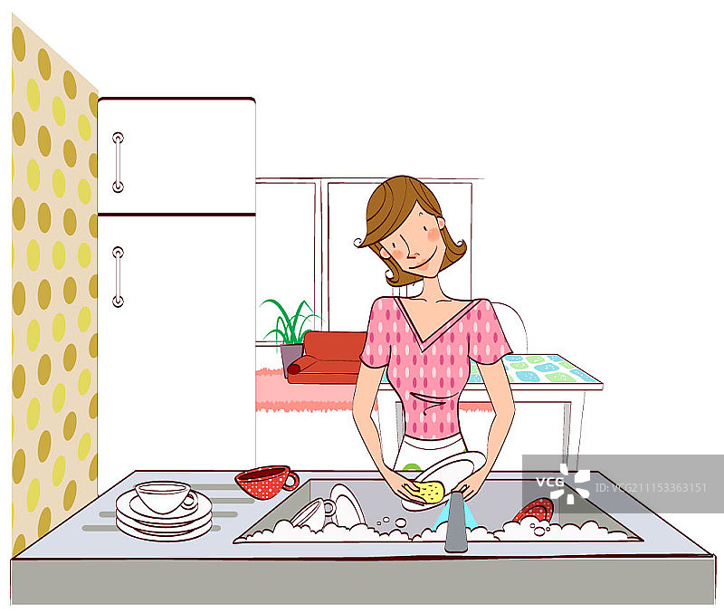年轻女人洗碗图片素材