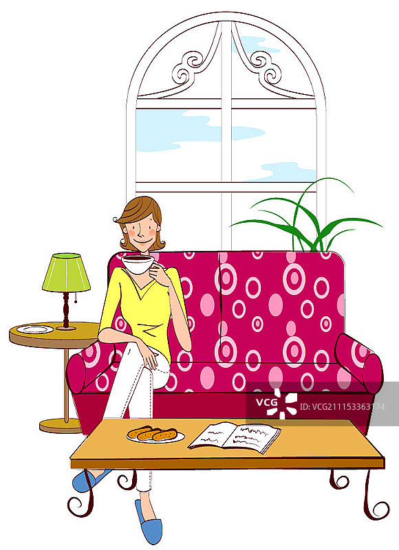 年轻女子喝咖啡图片素材