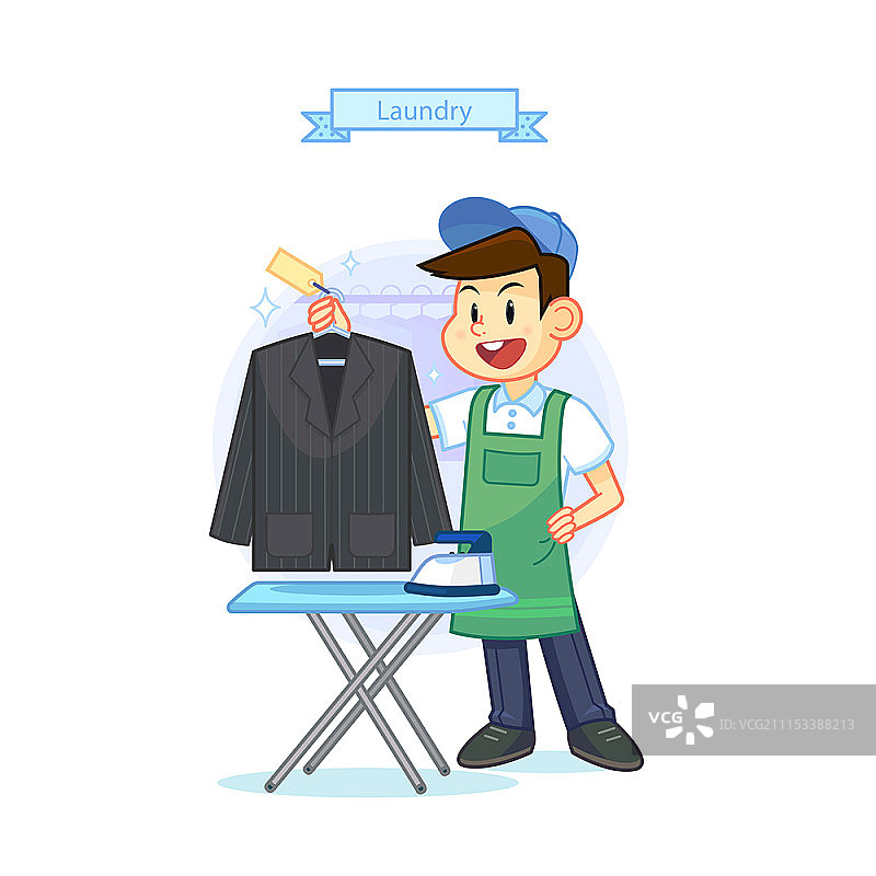 洗衣店和卡通人物矢量插画图片素材