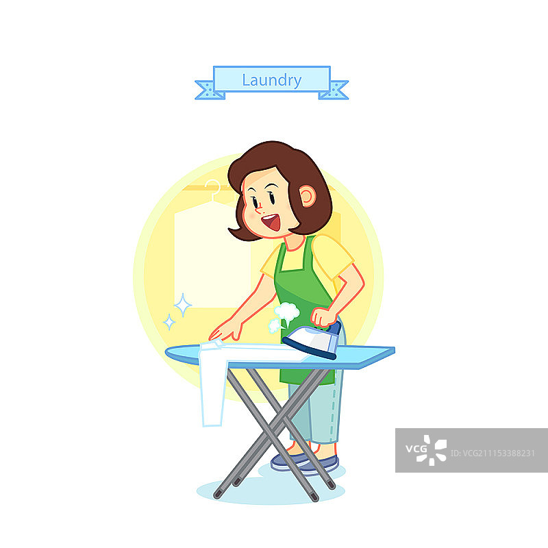 洗衣店和卡通人物矢量插画图片素材