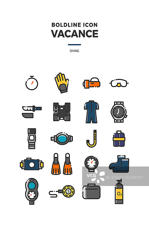 夏季度假概念线性图标图片素材