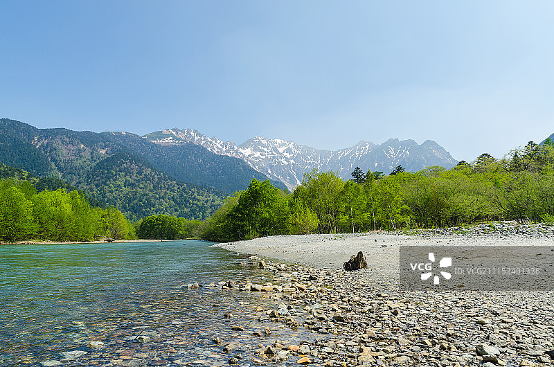 穗高山脉和梓川图片素材