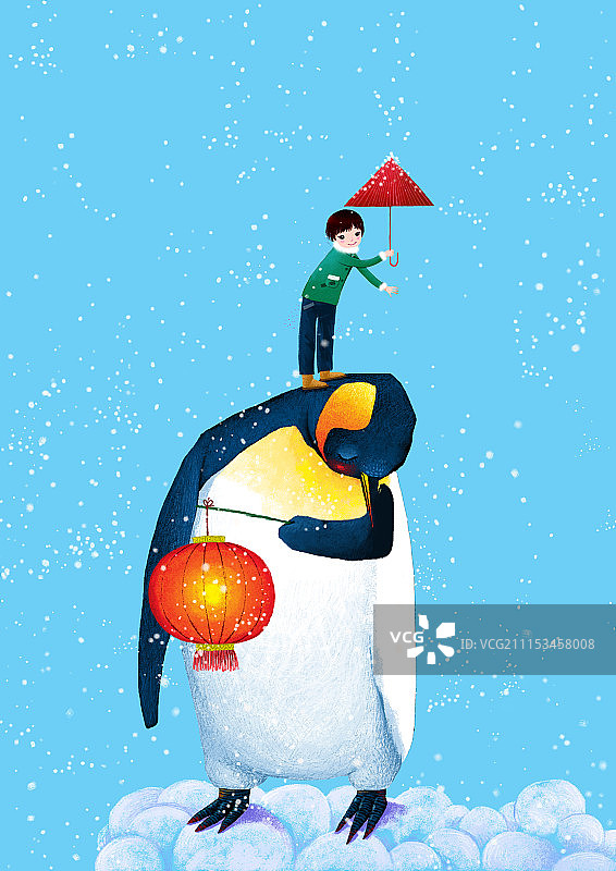 背景分离动物系列组图共3000多幅-提灯笼的企鹅和打伞的男孩图片素材