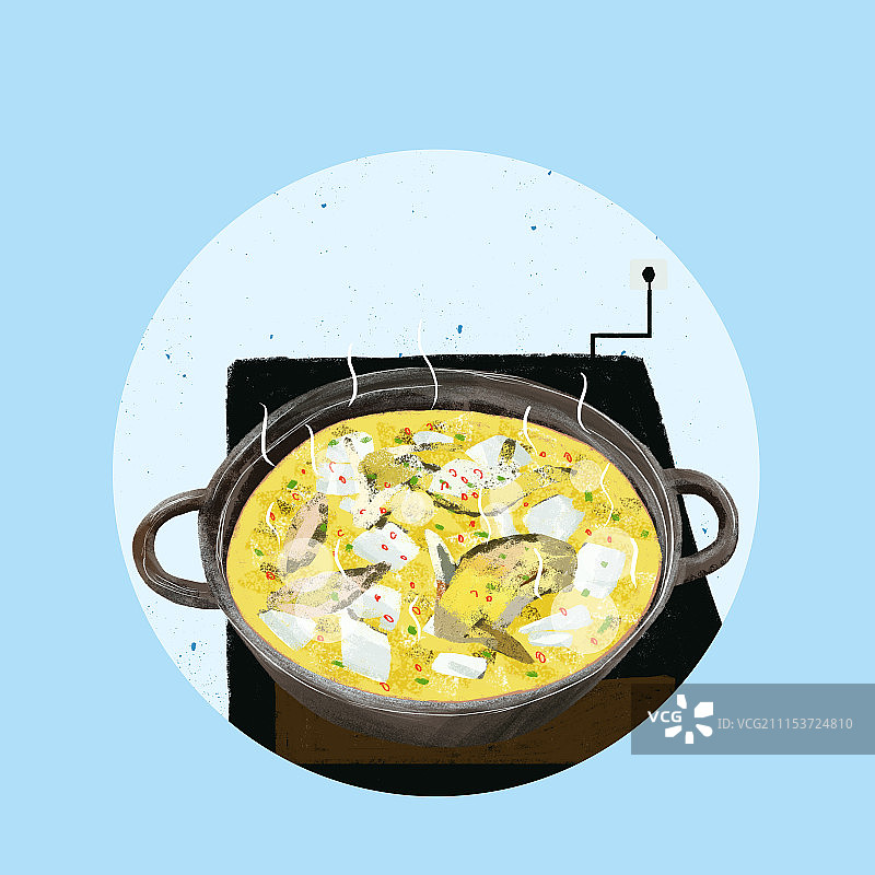 江淮美食 手绘-汪丫鱼（嘎鱼）炖豆腐 地方食物图片素材