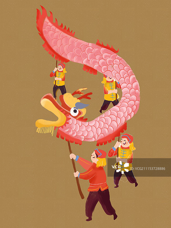 端午节民俗舞龙灯插画图片素材