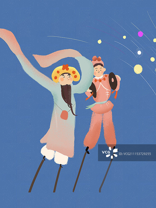端午节民俗踩高跷插画图片素材