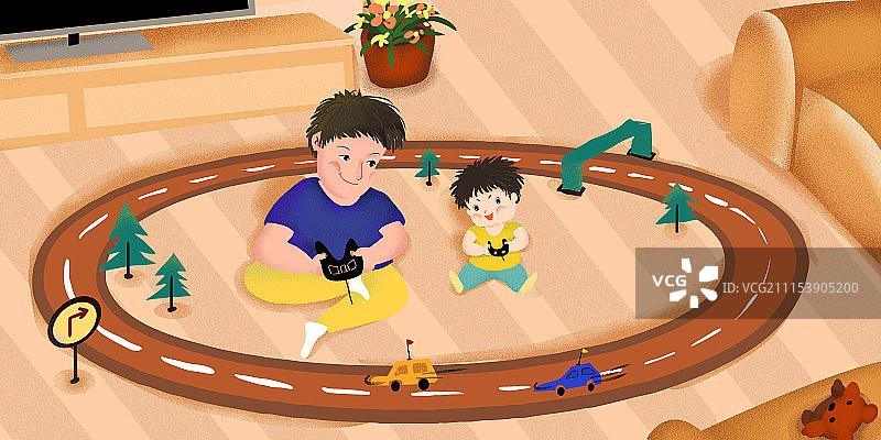 和爸爸一起玩赛车-横图片素材