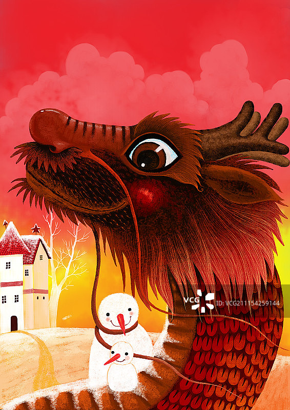 动物插画系列作品共3000幅-龙和雪人图片素材