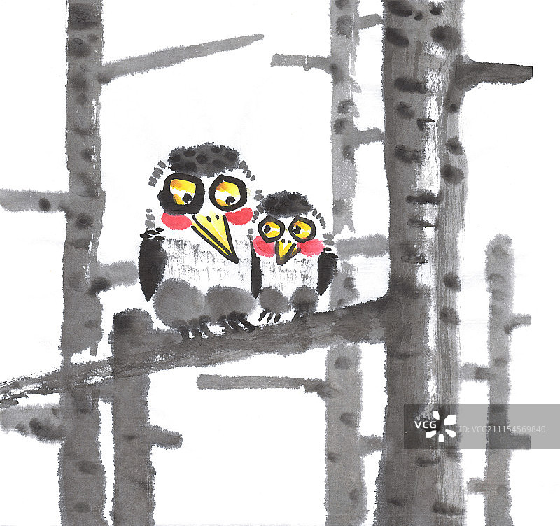 中国画水墨动物系列第一季共1000幅-亲密无间鸟系列图片素材