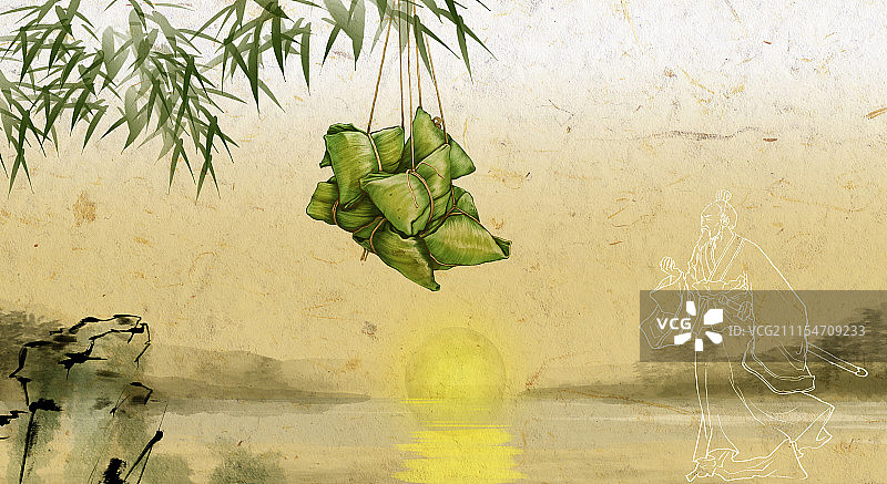 端午节习俗 粽子与屈原图片素材