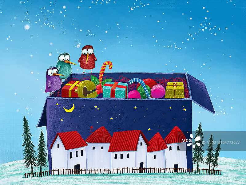 动物插画系列作品共3000幅-圣诞礼盒图片素材