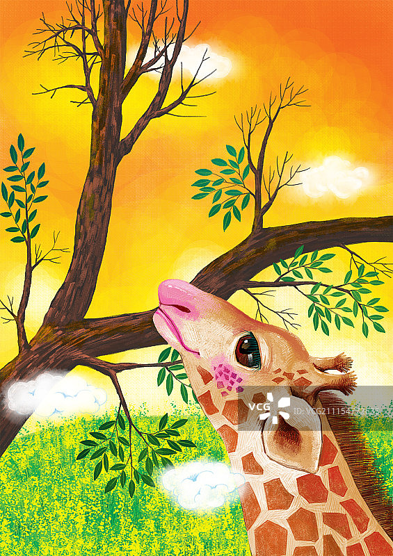 动物插画系列作品共3000幅-抬头的长颈鹿图片素材