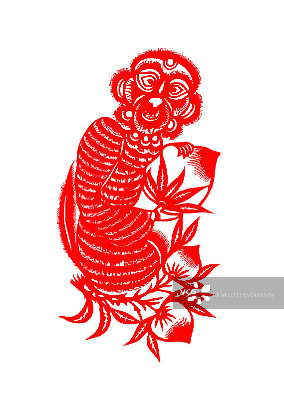 剪纸：猴子捧寿桃图片素材