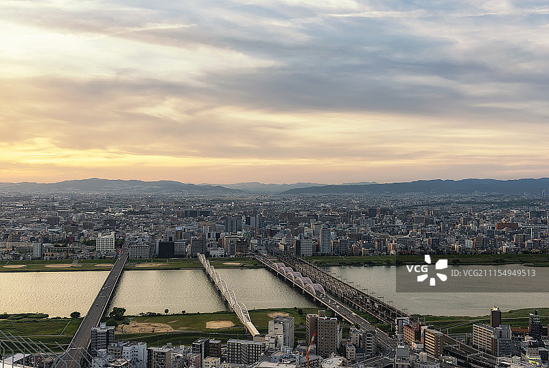 日本大阪城市风光高视角图片素材