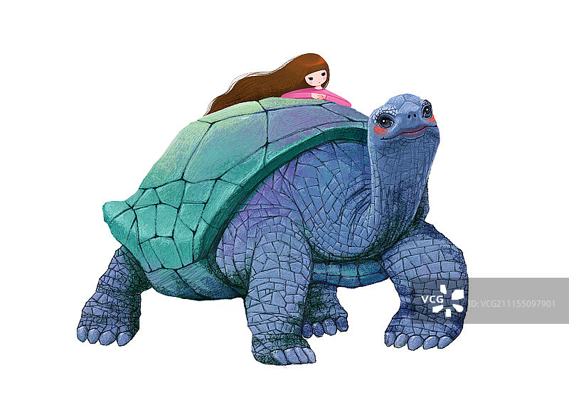 背景分离人物系列组图共3000多幅-乌龟背上的女孩图片素材