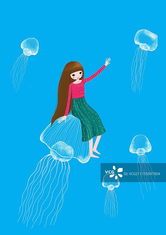 背景分离人物系列组图共3000多幅-坐在水母上的女孩图片素材