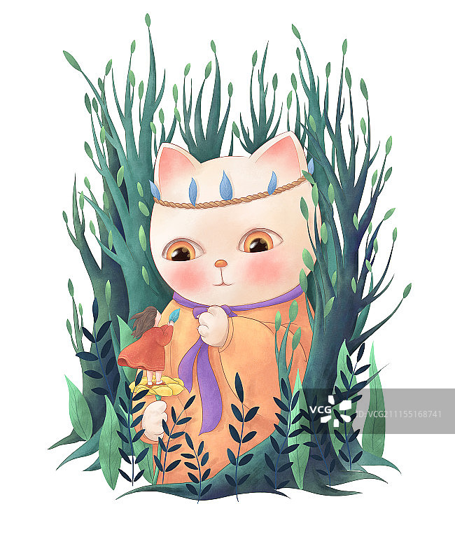 猫咪与小女孩之春分-图片素材