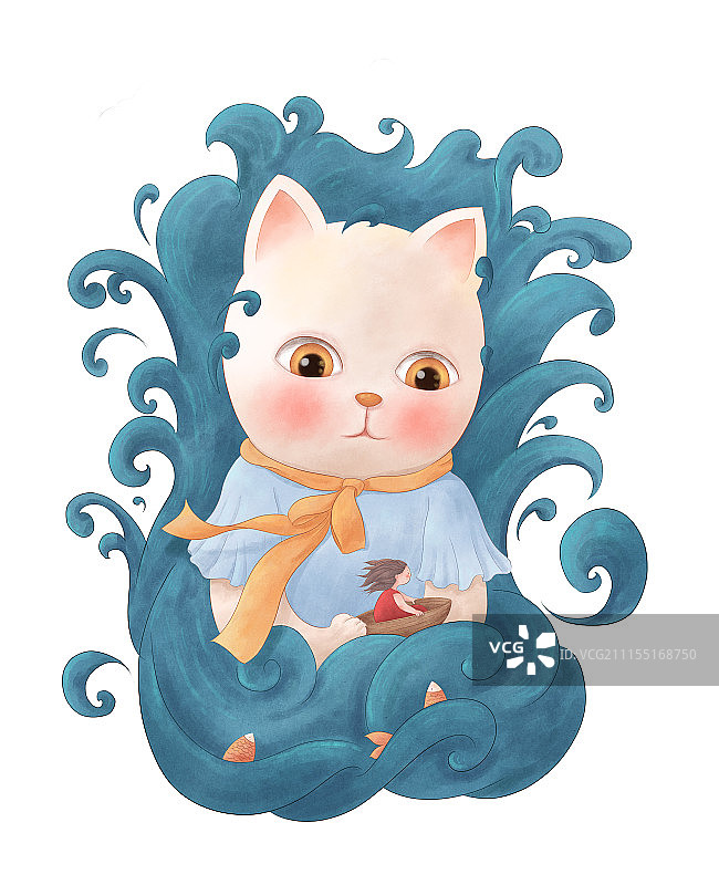 猫咪与小女孩之大暑-图片素材