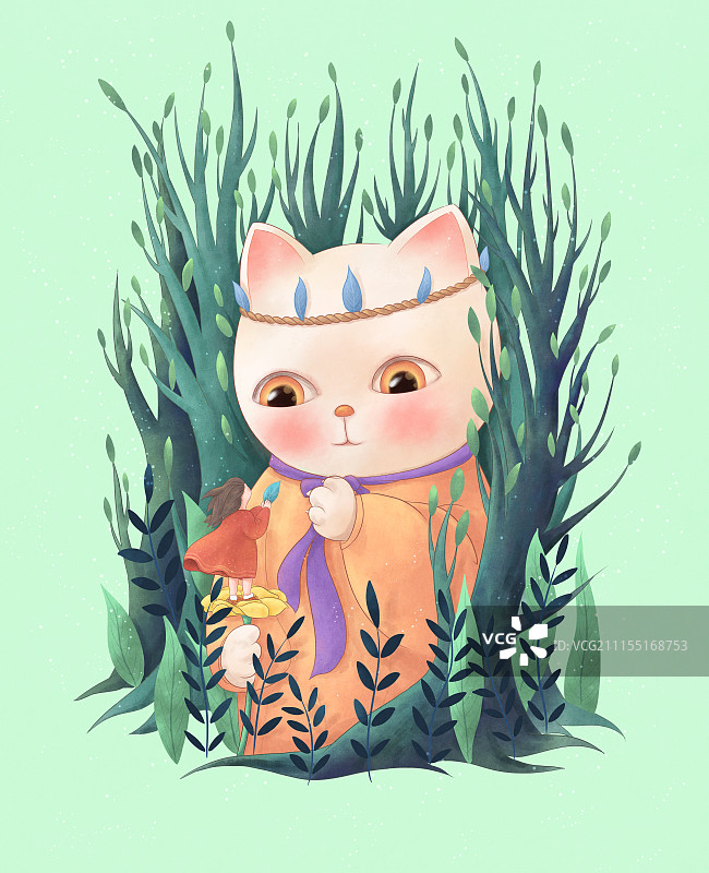 猫咪与小女孩之春分图片素材