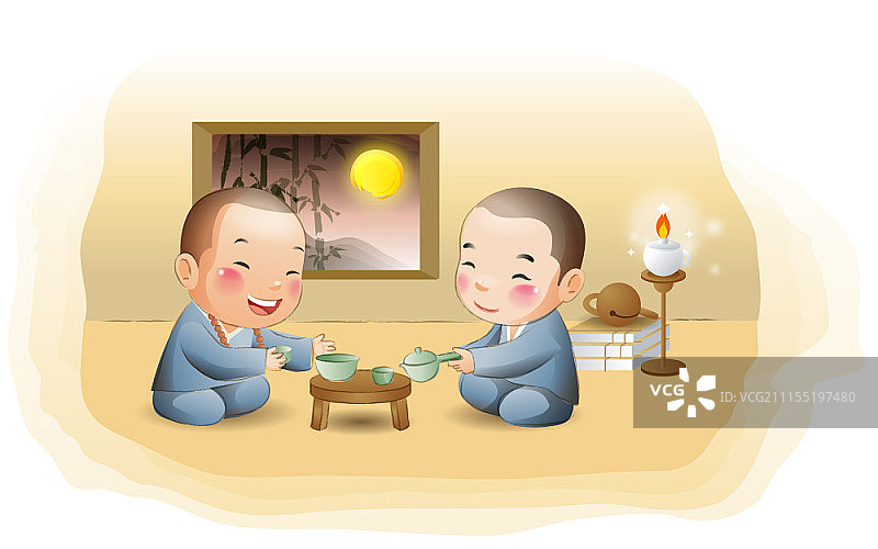 小沙弥矢量插画图片素材
