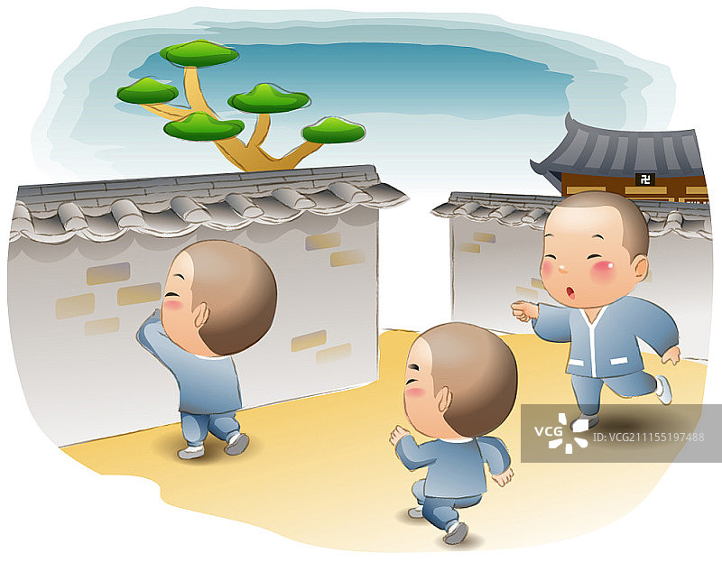 小沙弥矢量插画图片素材