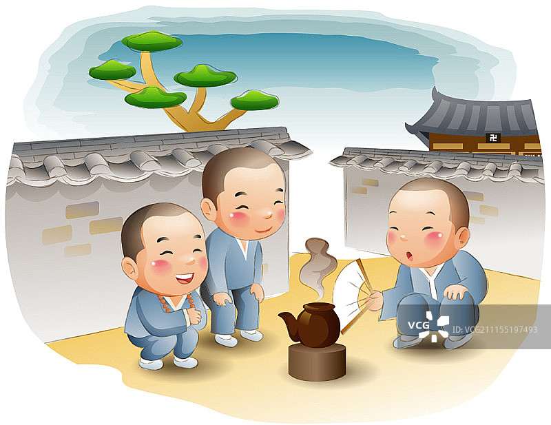 小沙弥矢量插画图片素材