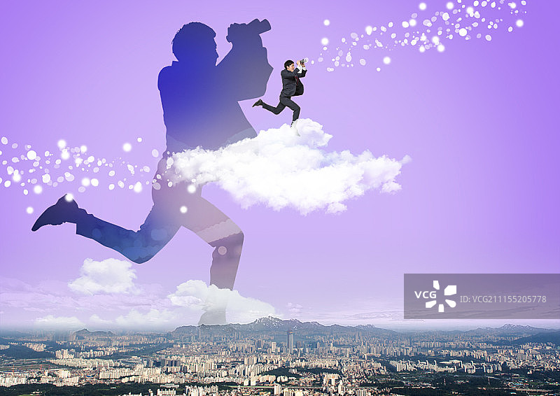 带有摩天大楼的商人数字合成图像图片素材