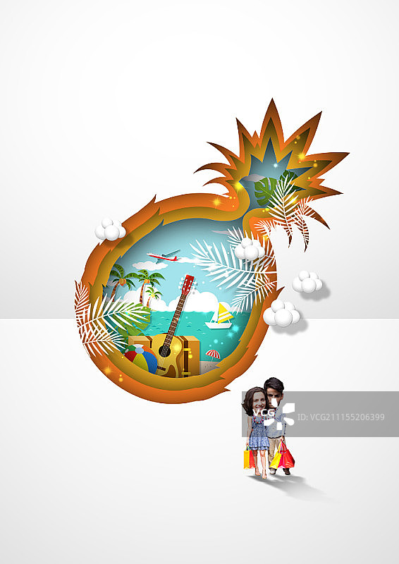 纸艺风格数字合成图图片素材