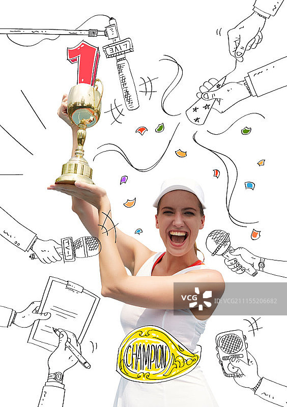 手持奖杯的女人合成图像图片素材