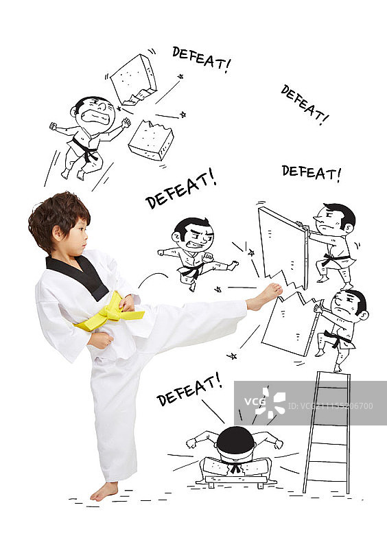 练习跆拳道的男孩合成图图片素材