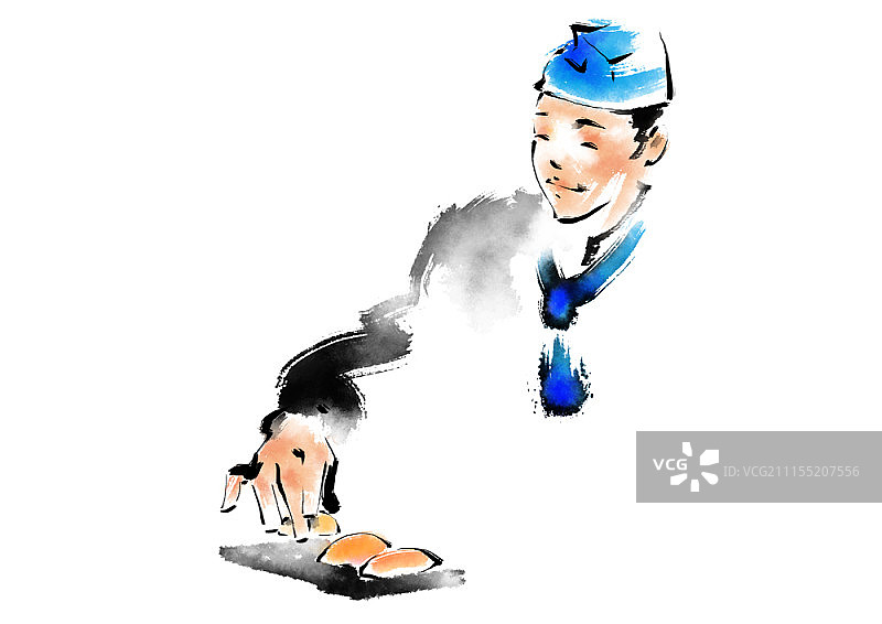 日式厨师水墨画图片素材
