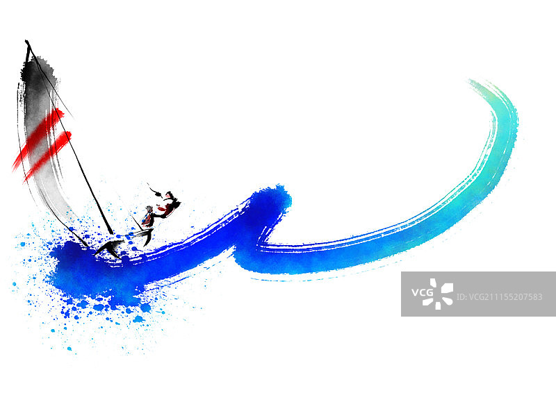 人们享受夏季运动的墨水画图片素材