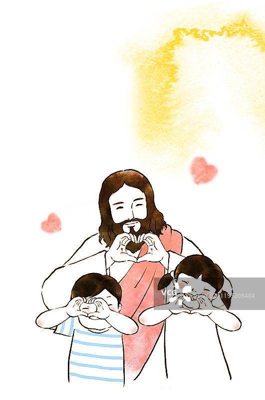 卡通风格耶稣基督与基督教概念插画图片素材