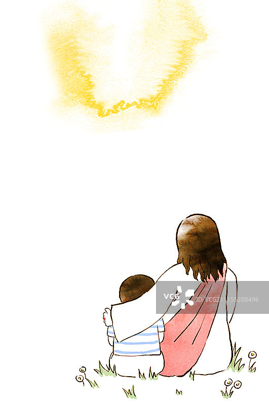 卡通风格耶稣基督与基督教概念插画图片素材