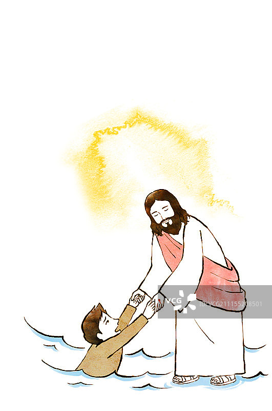 卡通风格耶稣基督与基督教概念插画图片素材