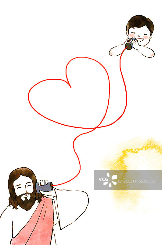 卡通风格耶稣基督与基督教概念插画图片素材