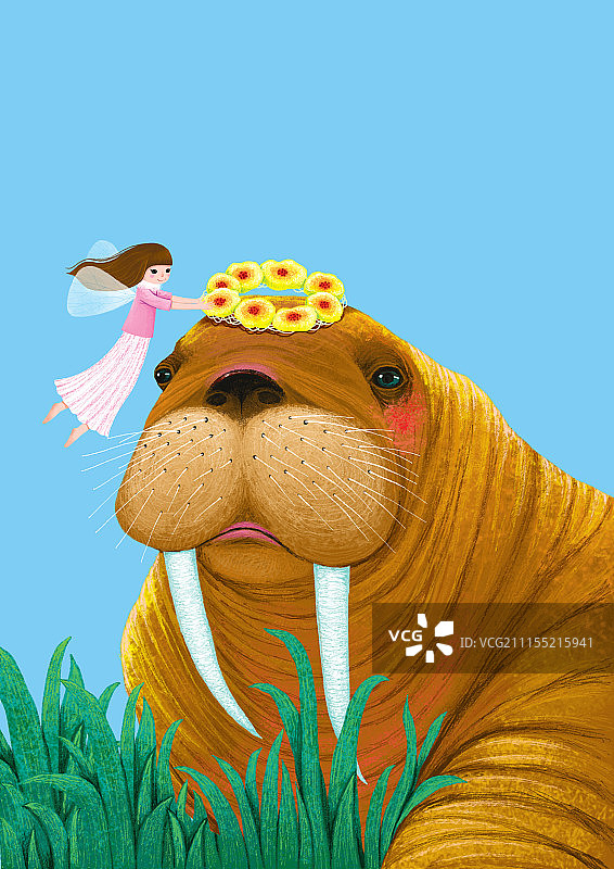 青春时尚唯美人物组图共3000幅-小精灵给海象带花环图片素材