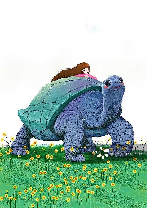 青春时尚唯美人物组图共3000幅-趴在海龟背上的女孩图片素材
