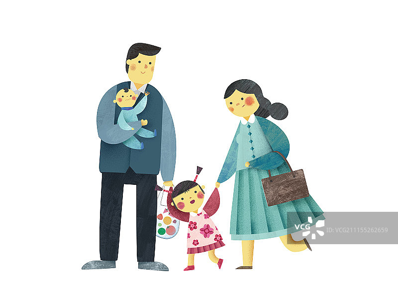 一家四口探亲去图片素材