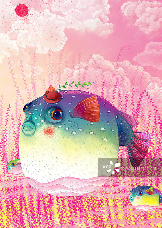 动物插画系列作品共3000幅-游泳的河豚图片素材