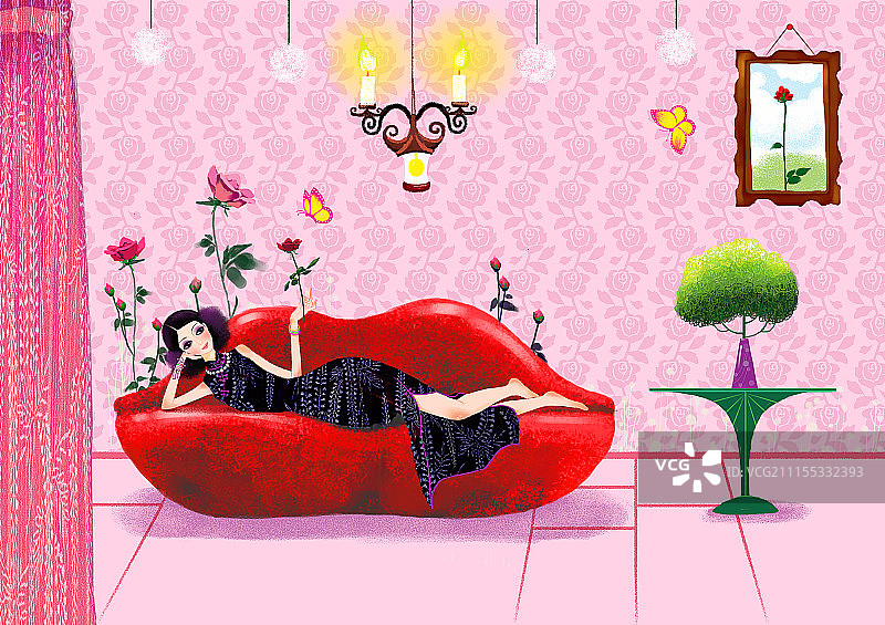 花样年华古典时尚美女系列-躺在沙发上的女人（室内版）图片素材