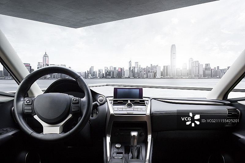 香港维多利亚港汽车内部视角图片素材